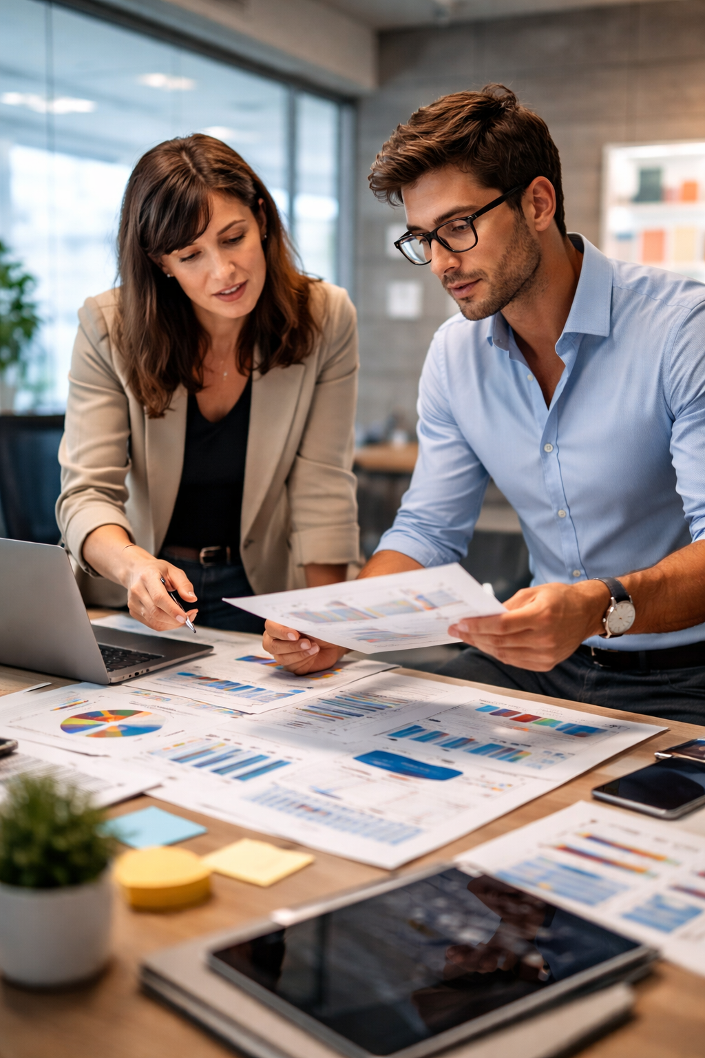 Business consultants reviewing strategy and planning documents